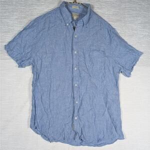 J. Crew Linen Button Down Shirt Mens Large Blue Short Sleeve Shirt